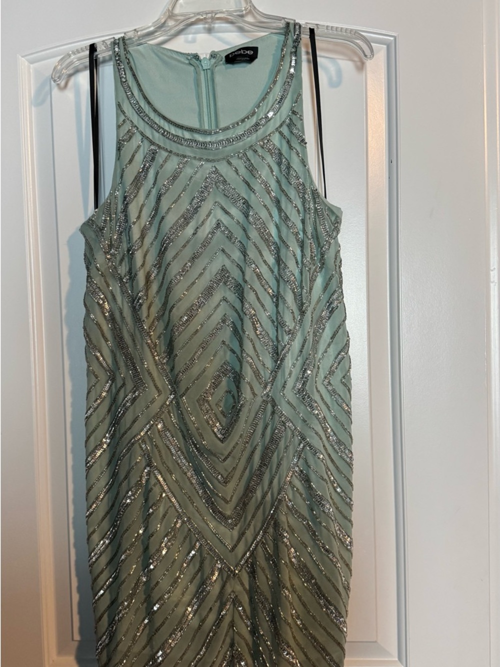 bebe Mint Green Beaded Mini Dress